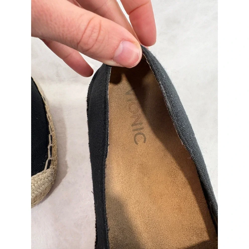 Vionic Valeri Black Canvas Espadrille Slip On Flats Orthotic Support 356VALE 8.5